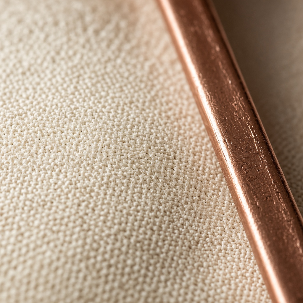Cream linen weave beside a copper edge